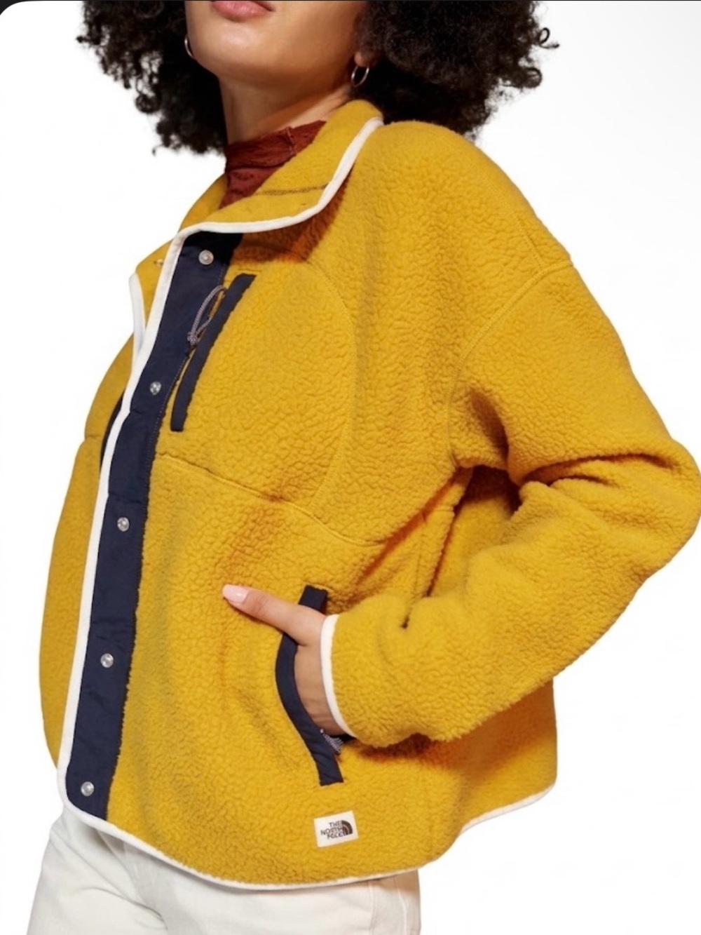 The North Face Cragmont Women's Mustard Yellow/navy blue snap button jacket sz M